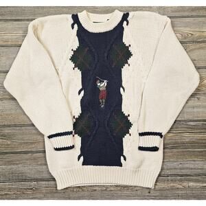 VINTAGE Golf Sweater Mens Small Knit Fairway Croft Barrow Cotton USA 90s